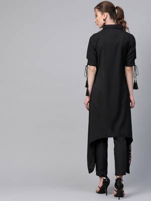 Women's black Khadi Print Straight Crepe Kurta With Palazzo 2