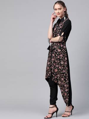 Women's black Khadi Print Straight Crepe Kurta With Palazzo 3