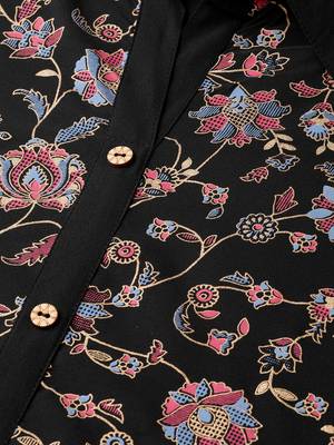 Women's black Khadi Print Straight Crepe Kurta With Palazzo 4