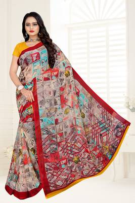 multicolor printed chiffon saree with blouse 1