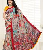 multicolor printed chiffon saree with blouse