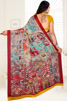 multicolor printed chiffon saree with blouse 2