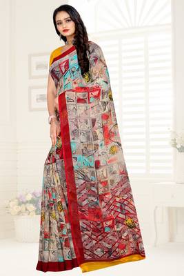 multicolor printed chiffon saree with blouse 4