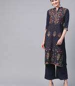 Women's blue foil Print Straight Crepe Kurta