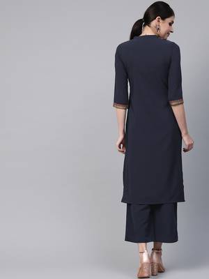 Women's blue foil Print Straight Crepe Kurta 2