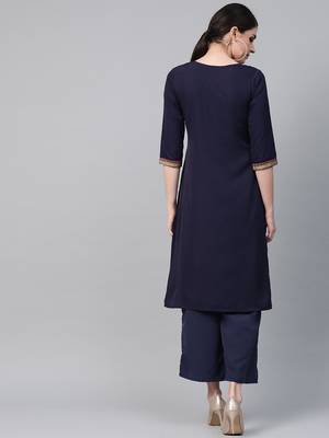 Women's blue foil Print Straight Crepe Kurta 2