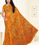 Yellow printed Chiffon Saree with Blouse