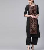 Women's black foil Print Straight Crepe Kurta