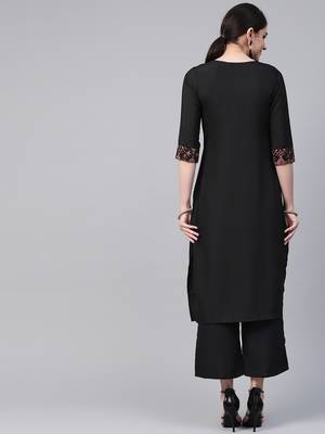 Women's black foil Print Straight Crepe Kurta 2