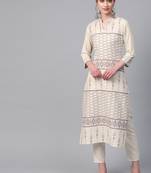Women's cream Khadi Print Asymmetrical Flex Kurta
