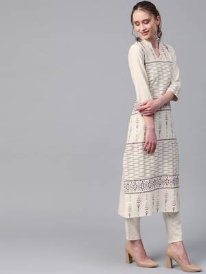 Women's cream Khadi Print Asymmetrical Flex Kurta 3