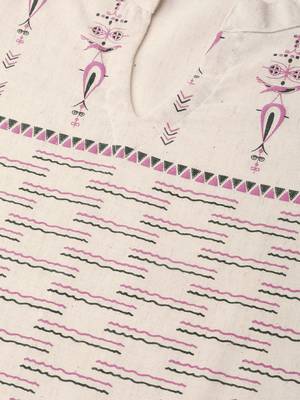 Women's cream Khadi Print Asymmetrical Flex Kurta With Pant 4