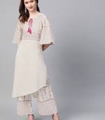 Women's cream Khadi Print Straight Flex Kurta With Palazzo