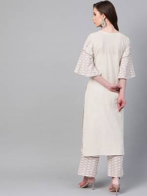 Women's cream Khadi Print Straight Flex Kurta With Palazzo 2