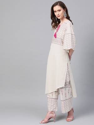 Women's cream Khadi Print Straight Flex Kurta With Palazzo 4
