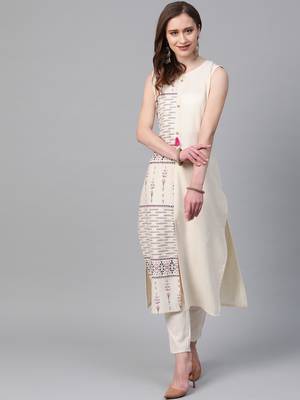 Women's cream Khadi Print Straight Flex Kurta 1