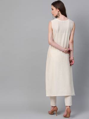 Women's cream Khadi Print Straight Flex Kurta 2