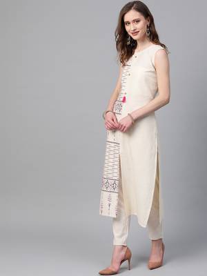 Women's cream Khadi Print Straight Flex Kurta 3