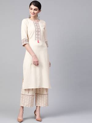 Women's cream Solid Straight Flex Kurta With Palazzo 1