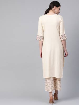 Women's cream Solid Straight Flex Kurta With Palazzo 2