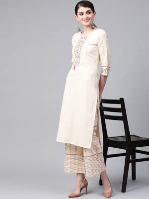 Women's cream Solid Straight Flex Kurta With Palazzo 3