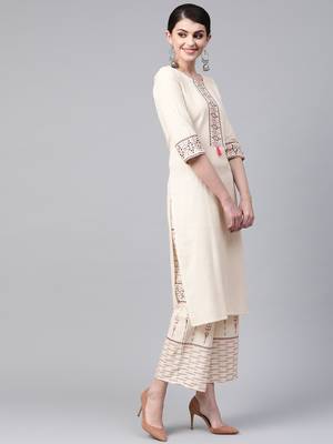 Women's cream Solid Straight Flex Kurta With Palazzo 4