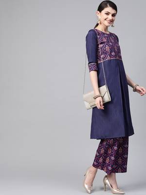 Women's blue Khadi Print Flared Polysilk Kurta 3