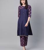 Women's blue Khadi Print Straight Polysilk Kurta