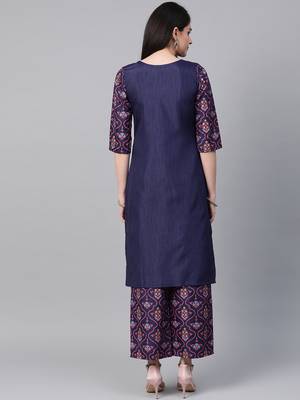 Women's blue Khadi Print Straight Polysilk Kurta 2