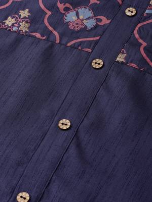 Women's blue Khadi Print Straight Polysilk Kurta With Palazzo 5