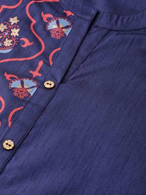 Women's blue Khadi Print Straight Polysilk Kurta 5