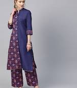 Women's blue Khadi Print Straight Polysilk Kurta With Palazzo