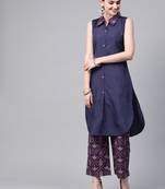 Women's blue Khadi Print Straight Polysilk Kurta