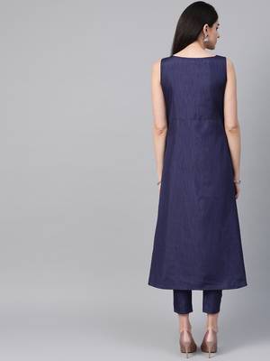 Women's blue Khadi Print Flared Polysilk Kurta 2
