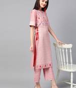 Women's pink Khadi Print Straight Polysilk Kurta