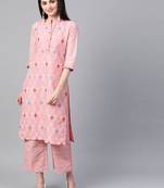 Women's pink Khadi Print Straight Polysilk Kurta