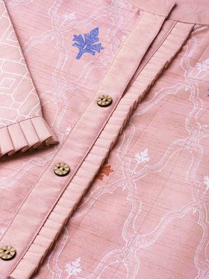Women's pink Khadi Print Straight Polysilk Kurta With Palazzo 5