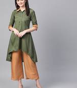 Women's green Solid Straight Polysilk Kurta