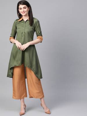 Women's green Solid Straight Polysilk Kurta With Palazzo 1