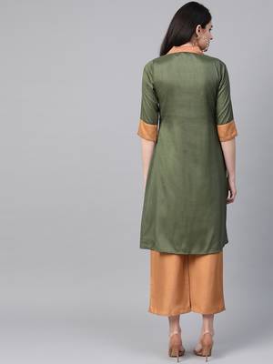 Women's green Solid Straight Polysilk Kurta With Palazzo 2