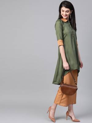 Women's green Solid Straight Polysilk Kurta With Palazzo 3