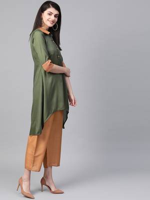 Women's green Solid Straight Polysilk Kurta With Palazzo 4