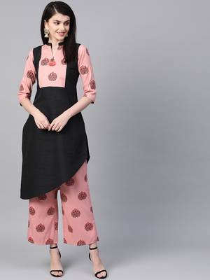 Women's black Khadi Print Straight Polysilk Kurta 1