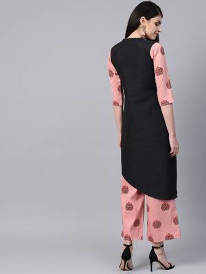 Women's black Khadi Print Straight Polysilk Kurta 2
