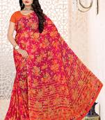 Pink printed chiffon saree with blouse