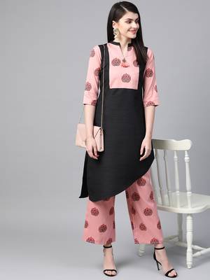 Women's black Khadi Print Straight Polysilk Kurta 3