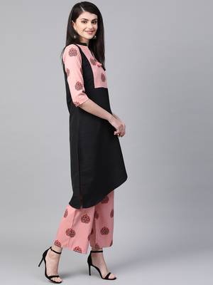 Women's black Khadi Print Straight Polysilk Kurta 4