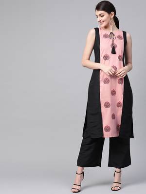 Women's pink Khadi Print Straight Polysilk Kurta 1