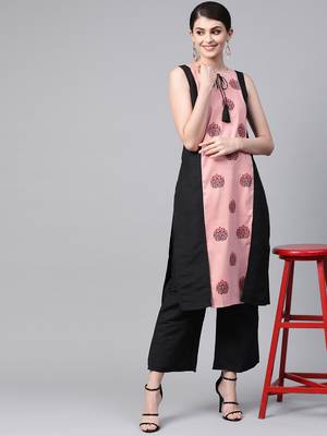 Women's pink Khadi Print Straight Polysilk Kurta 3
