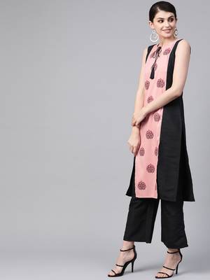 Women's pink Khadi Print Straight Polysilk Kurta 4